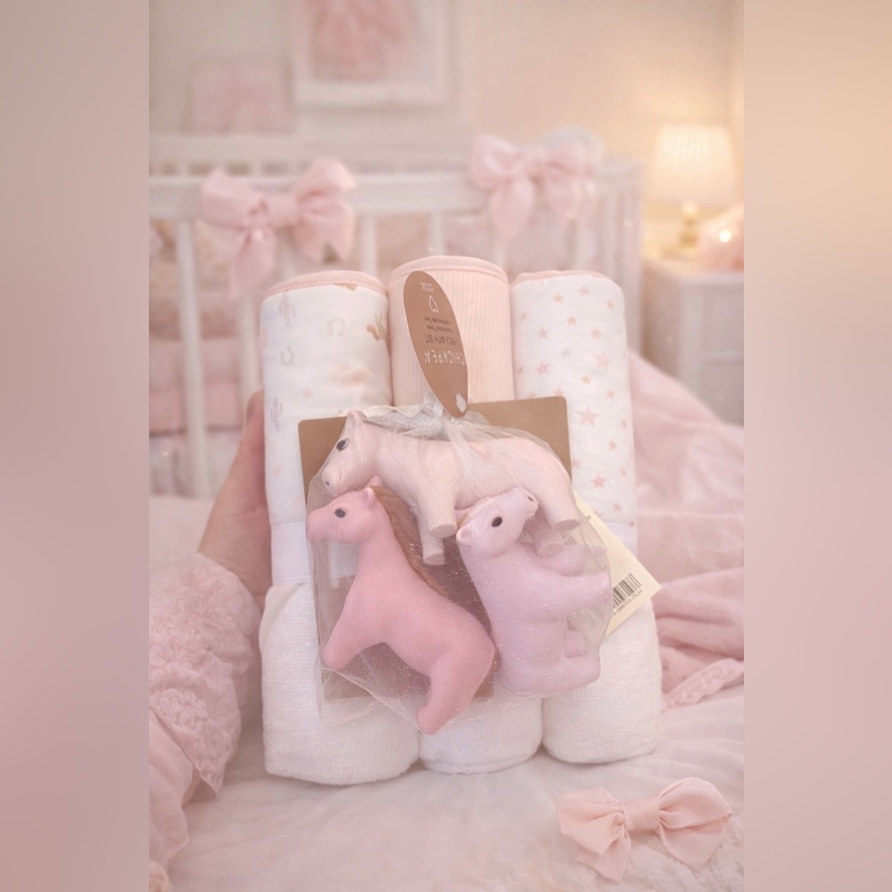 🎀🐴 Dreamy Baby Girl Blanket + Toy Bundle 🍼💗